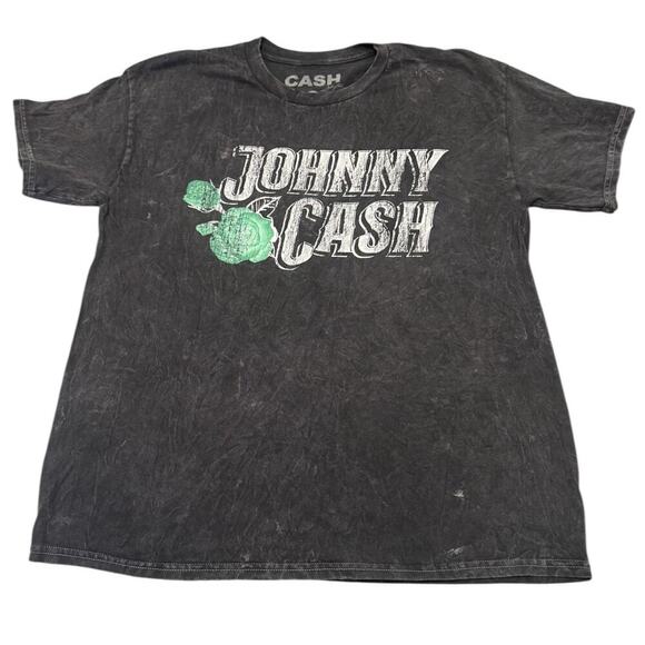 Johnny Cash Black Faded Distressed Short Sleeve T-shirt Outlaw Cowboy Hat Sz L - Picture 1 of 7